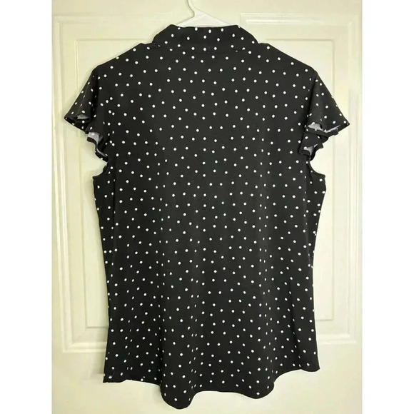 ADRIANNA PAPELL Black White Polka Dot Blouse Top Short Flutter Sleeve Size 14 - Picture 2 of 7